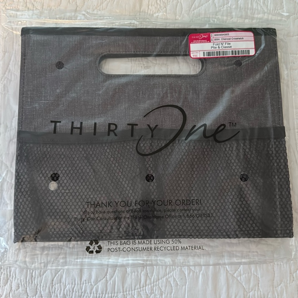 Fold N' File, New in Bag. Color is Charcoal Crosshatch.